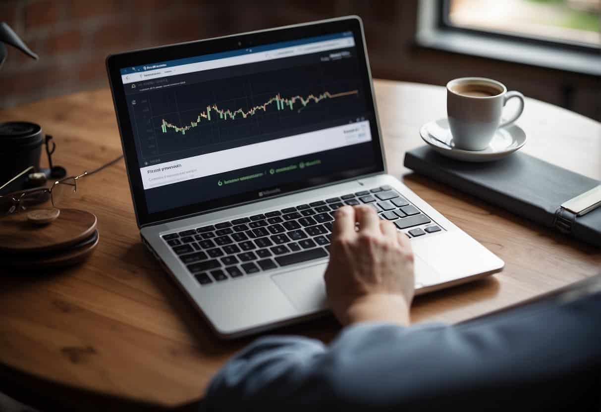 A laptop displaying a website with a sleek, modern design. A graph shows a steady increase in domain authority. A stylus and sketchbook lay nearby