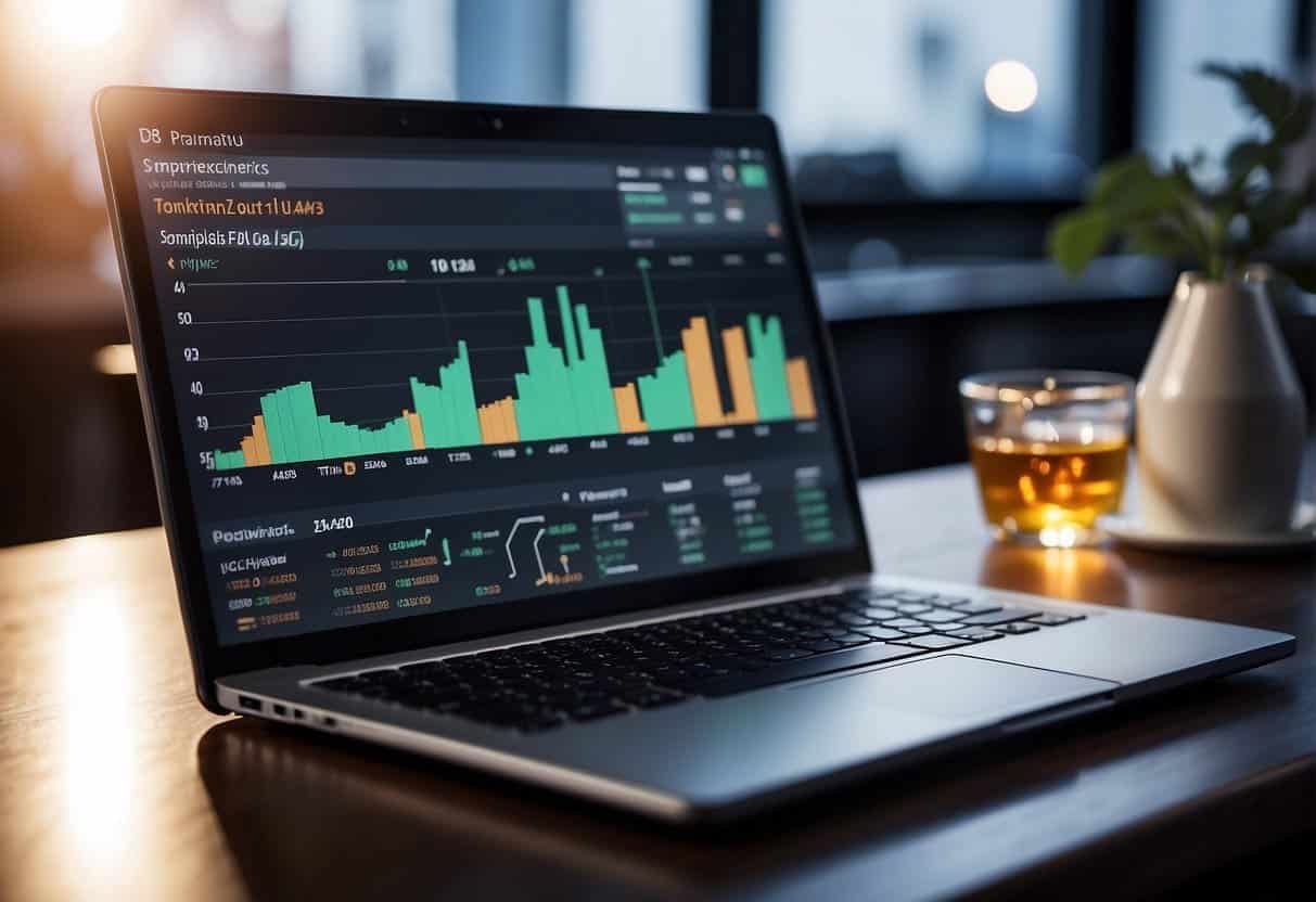 An open laptop displaying analytics data, surrounded by SEO tools and charts, with a spotlight on technical SEO considerations