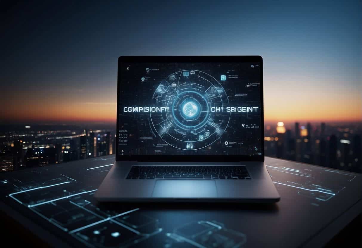 AI-Driven Web Experiences - A computer screen with a pop-up window asking for user consent, surrounded by various AI-driven web elements