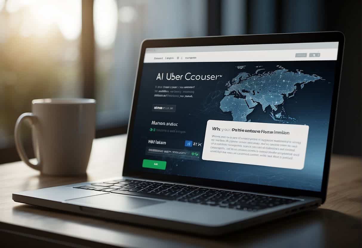 A computer screen displaying a website with a pop-up notification asking for user consent for AI-driven features. The interface is clean and intuitive, with clear options for the user to accept or decline