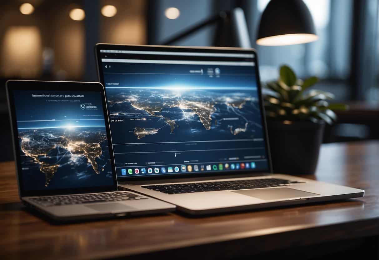 A smartphone, tablet, and laptop placed next to each other, with a seamless flow of data and content between the devices