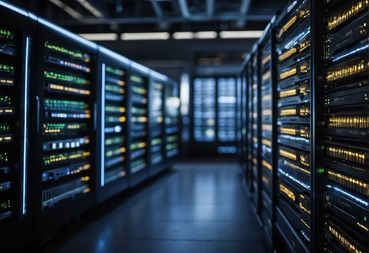 A computer server connected to a network, displaying a seamless flow of data between various e-commerce platforms and devices