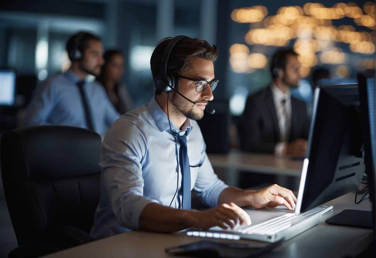 A customer service representative analyzes data from various sources to improve customer experience