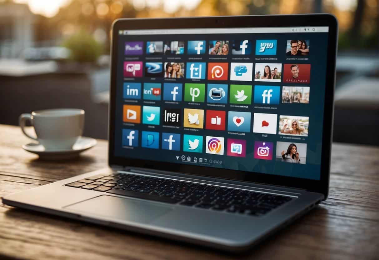 A laptop displaying various social media channels with successful conversational marketing campaigns