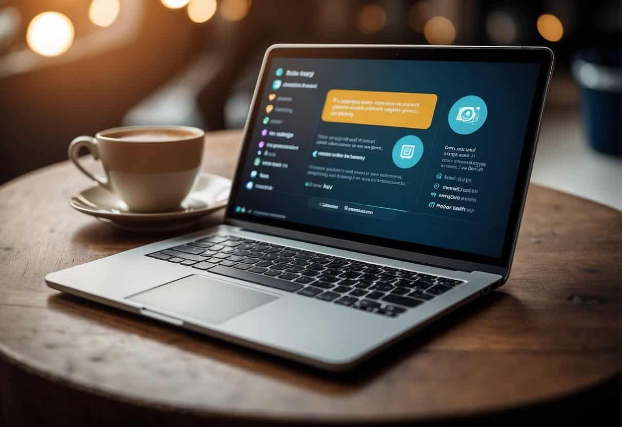 A laptop displaying a chatbot engaging with customers on a website, while a smartphone shows a successful conversation on a messaging app