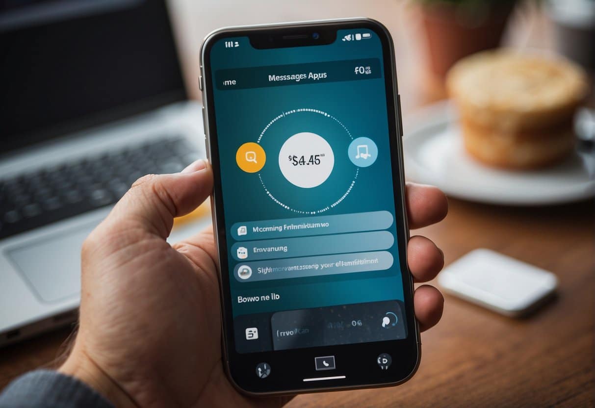 A smartphone with messaging apps open, surrounded by positive customer feedback and engagement metrics