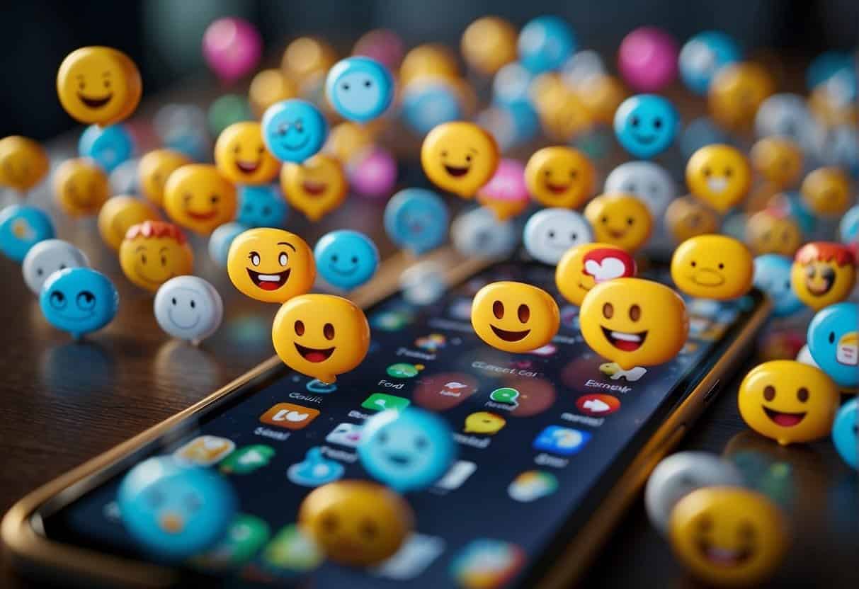 Customers engaging with messaging apps for customer service, sales, and support. Emojis, chat bubbles, and notifications creating a dynamic and interactive communication experience