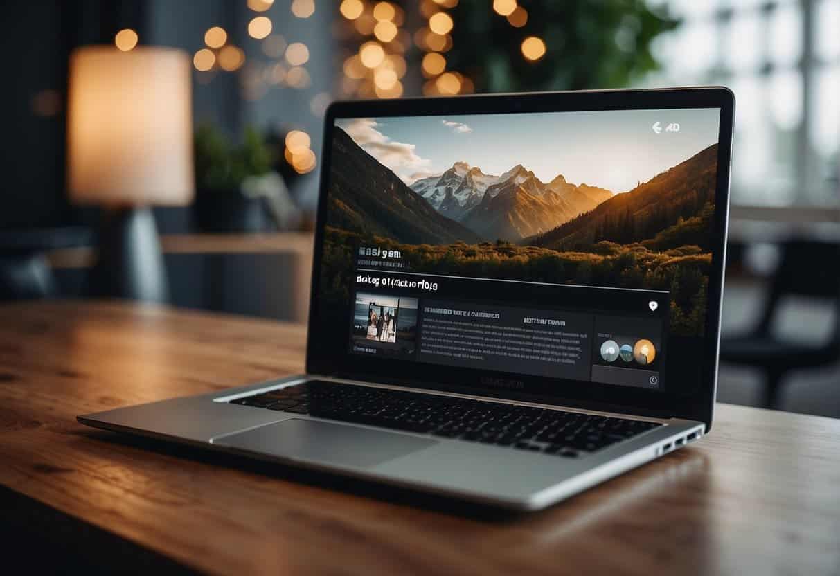 A laptop displaying a blog and vlog interface with personalized content options