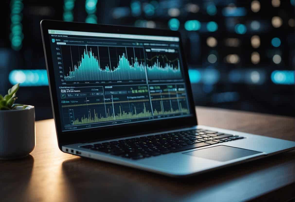 A computer screen displaying various analytics tools and techniques for cookieless data tracking. A sustainable future theme evident in the use of eco-friendly imagery and symbols