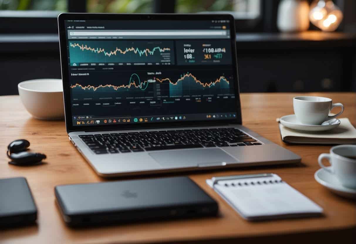 A laptop displaying a website with a clear and user-friendly interface, surrounded by SEO tools and analytics charts