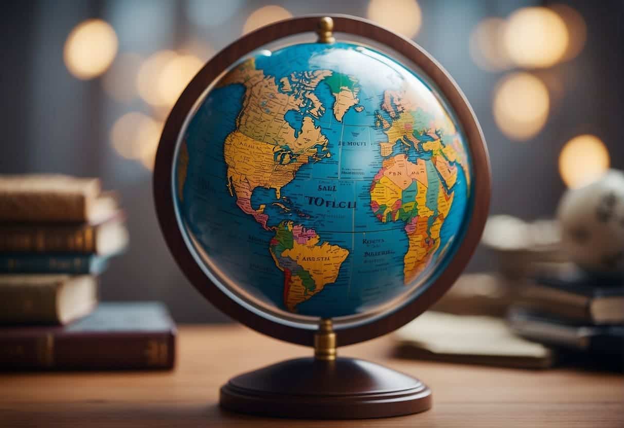 A globe surrounded by diverse cultural symbols, with web pages displayed in different languages, showcasing typography and readability