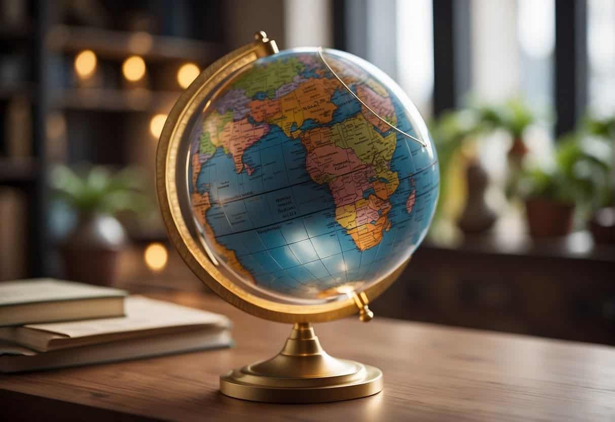 A globe surrounded by diverse cultural symbols, with web design elements integrated