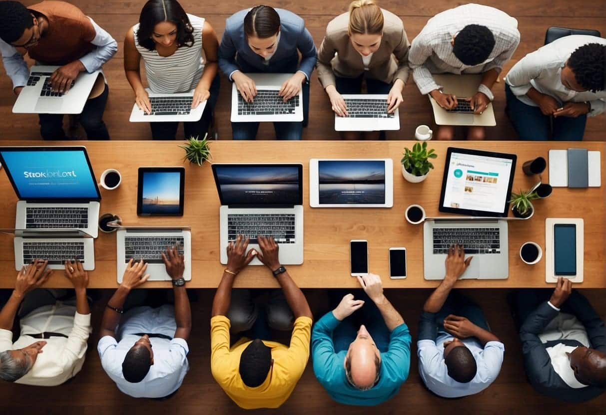A diverse group of people accessing a website on different devices in various locations around the world. The website is tailored to accommodate different cultural preferences and accessibility needs