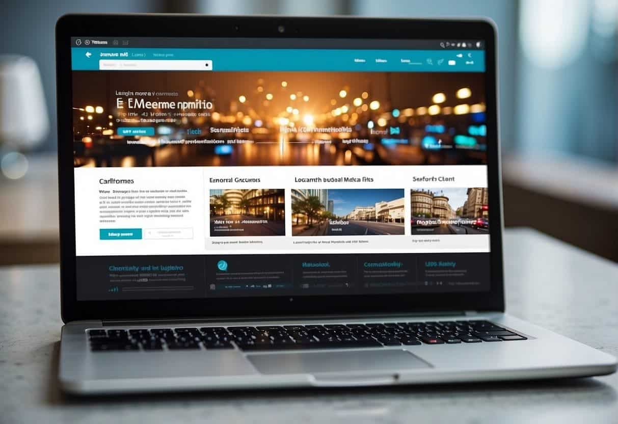 A laptop displaying an e-commerce website with a clear and intuitive user interface. Keywords and meta tags are strategically placed for SEO optimization