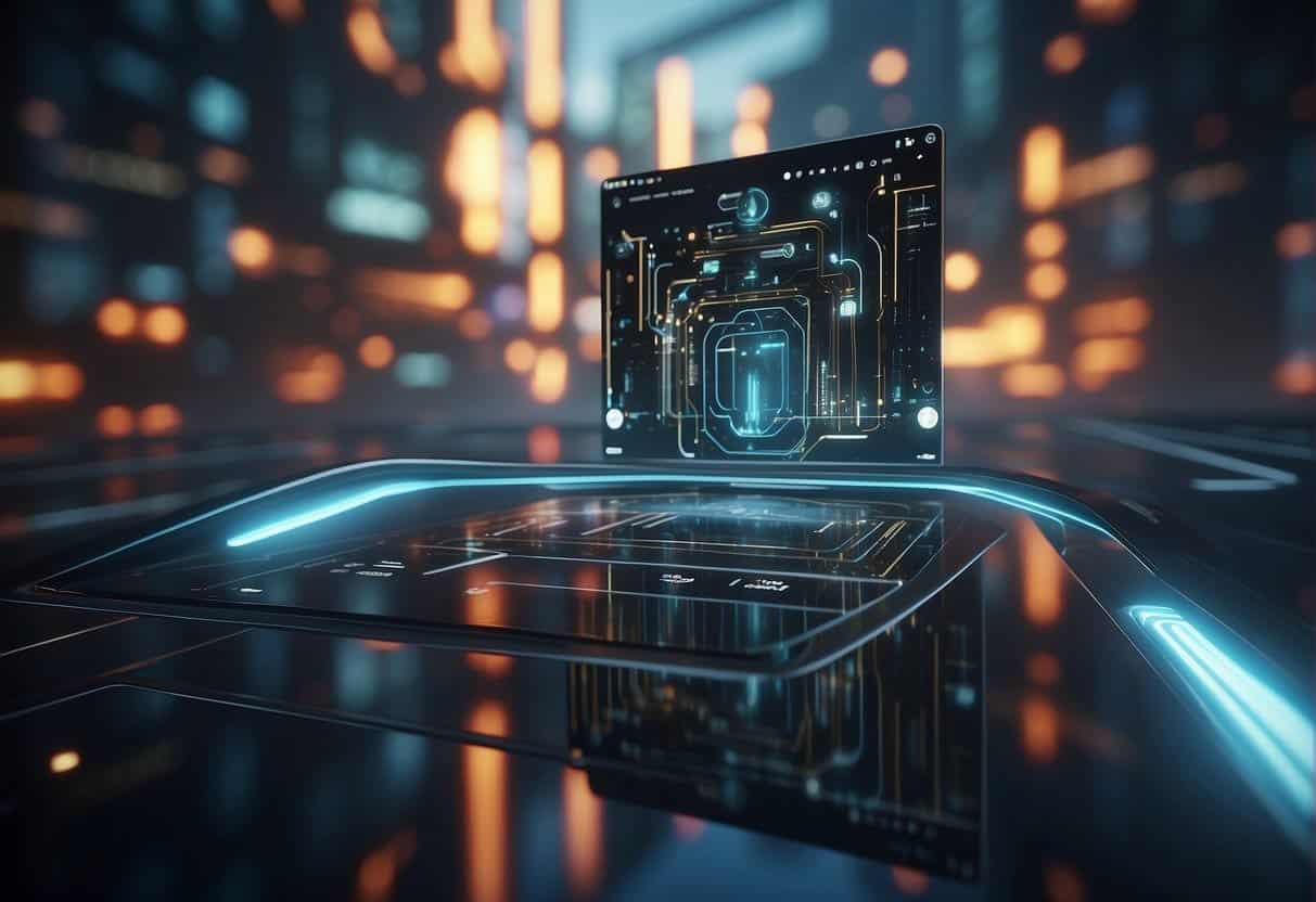 A futuristic interface with quantum-inspired elements, merging technology and design to redefine user experience in the quantum era