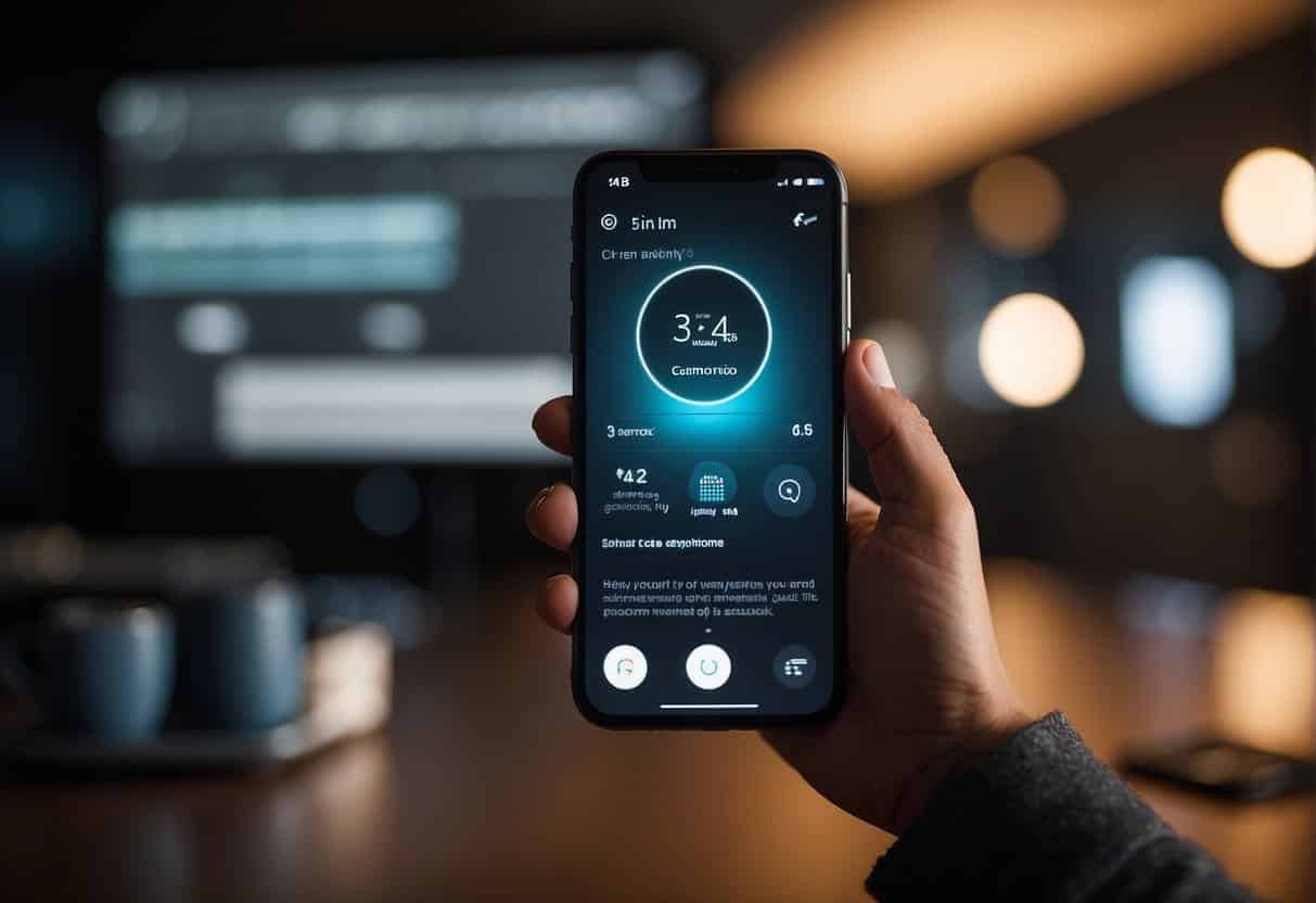A person using a voice assistant to search on a smartphone while a website is being optimized for voice search in the background