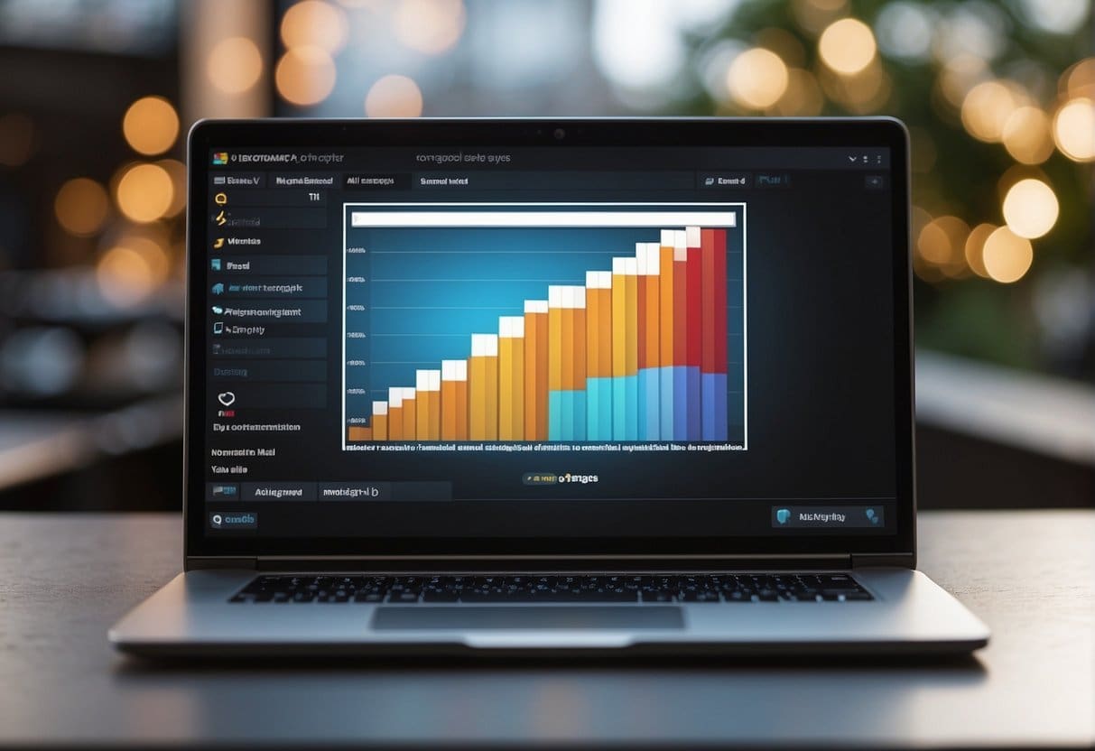 A laptop displaying personalized recommendations based on user behavior, with a graph showing increased engagement and satisfaction