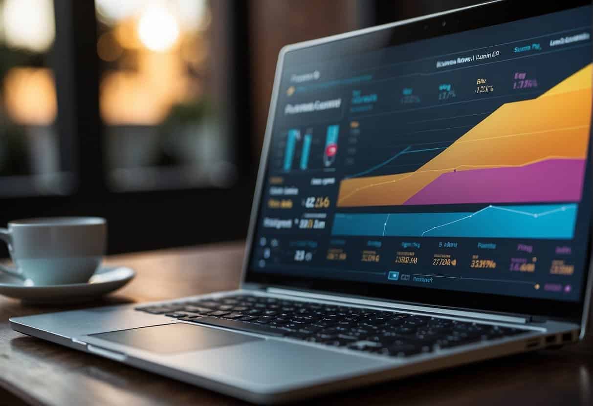 Behavioural Science in Web Design - A laptop displaying a website with persuasive design elements, such as contrasting colors and clear call-to-action buttons. A graph shows increased user engagement