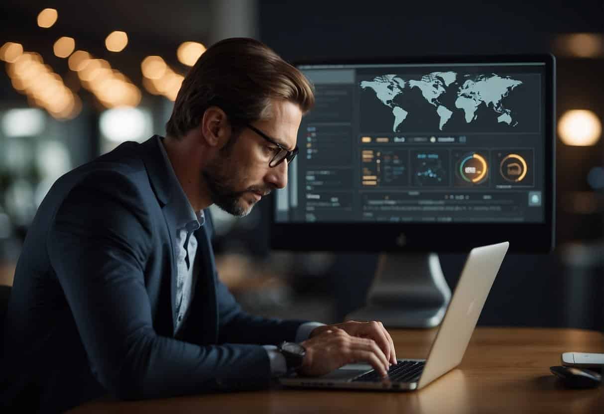 A user hovers over a website button, contemplating a decision. A sleek, modern interface surrounds them, with subtle visual cues guiding their next move