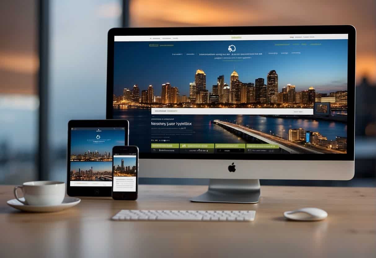 A website displayed on multiple devices with different screen sizes, showcasing how responsive design improves user experience and SEO rankings