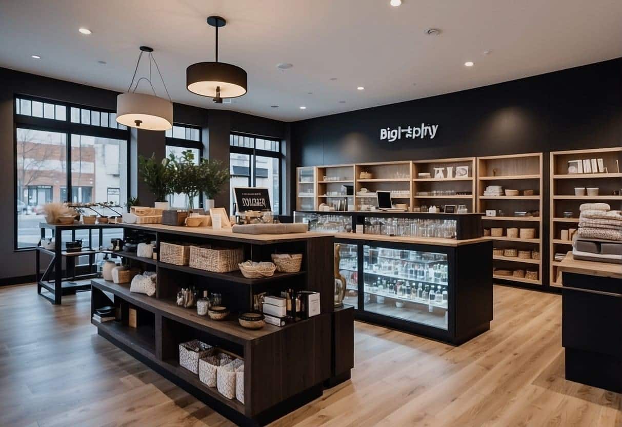 The store setup for BigCommerce and Shopify is depicted with clear navigation, customizable templates, and user-friendly design