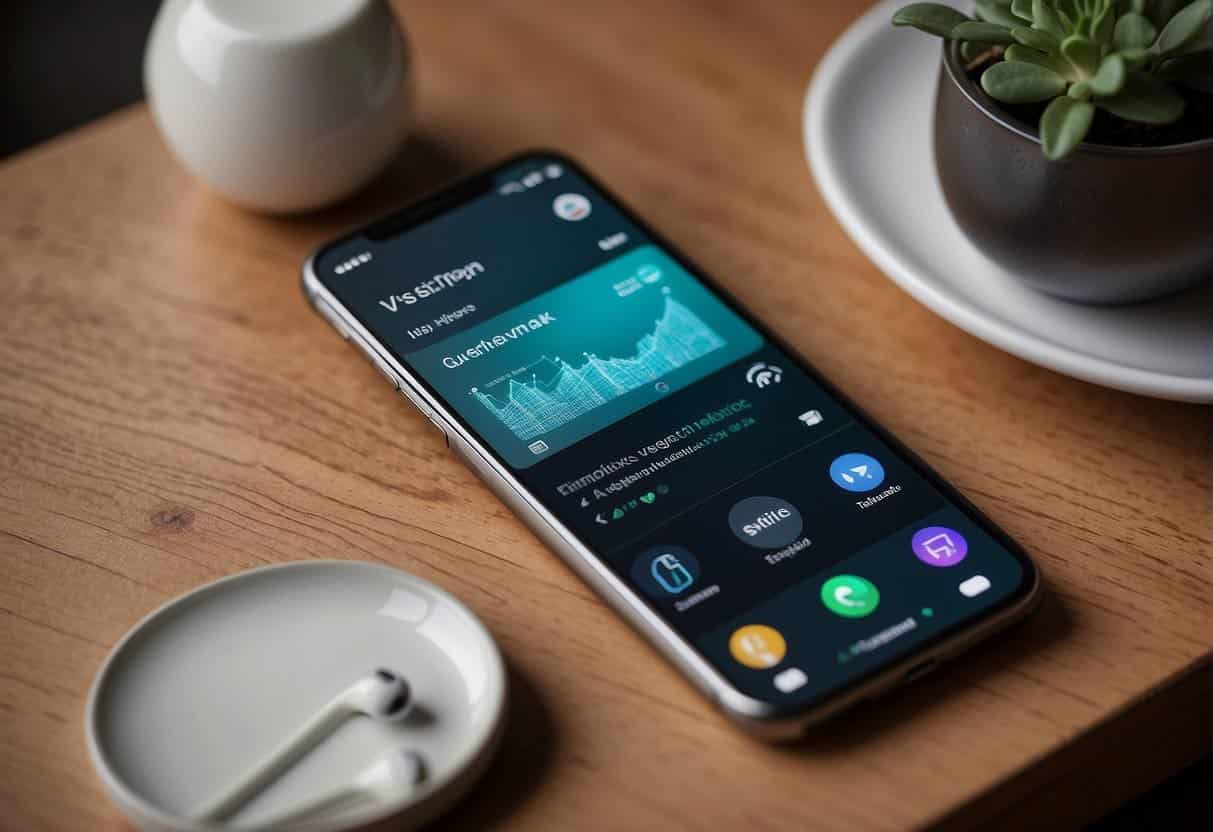 A smartphone with a voice search interface displayed on the screen, surrounded by various web design elements and icons, symbolizing the optimization for voice search in web design