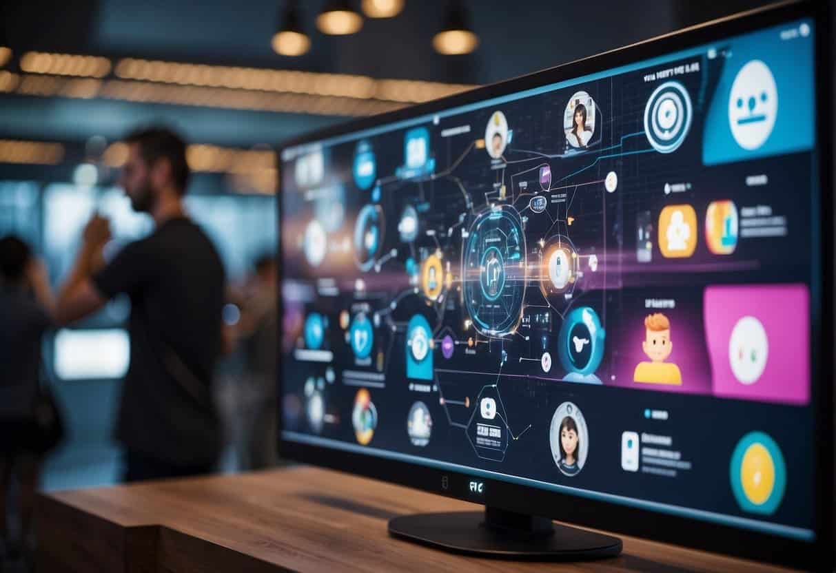 AI chatbots and customer service AI social media interacting on digital screens