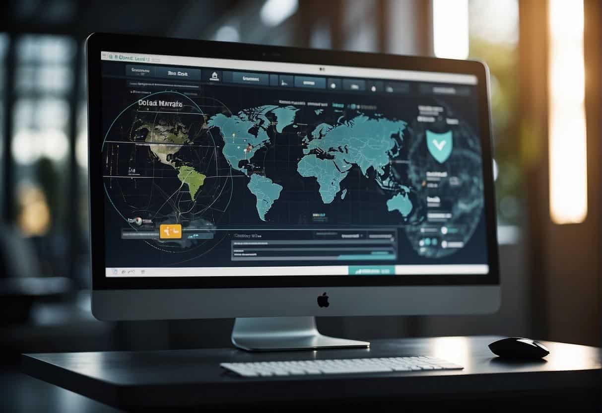 A computer screen with a sleek and modern web design interface, featuring user-friendly navigation and visually appealing graphics