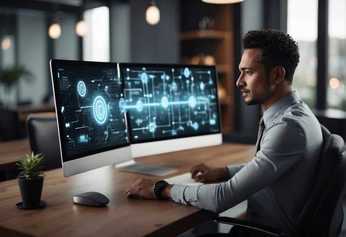 AI interacts with customers through chatbots. It faces challenges like language understanding and limitations in handling complex queries