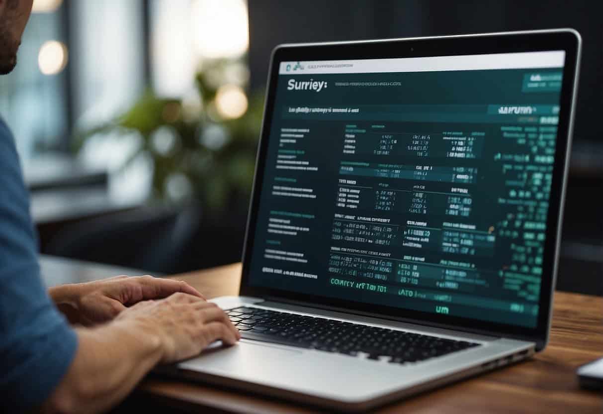 First-Party Data - A computer screen showing a customer filling out a survey. A website tracking code is visible in the background