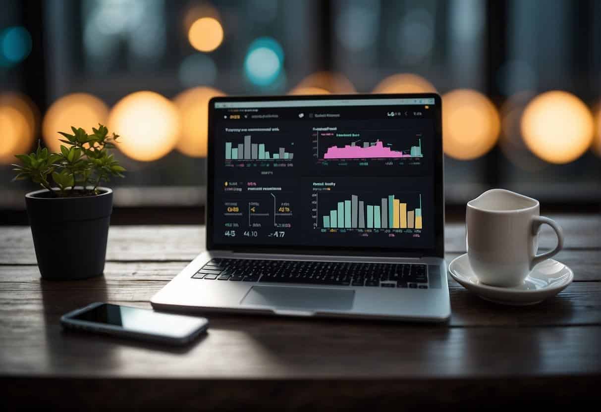 A laptop displaying messaging platforms data with a chart showing success metrics