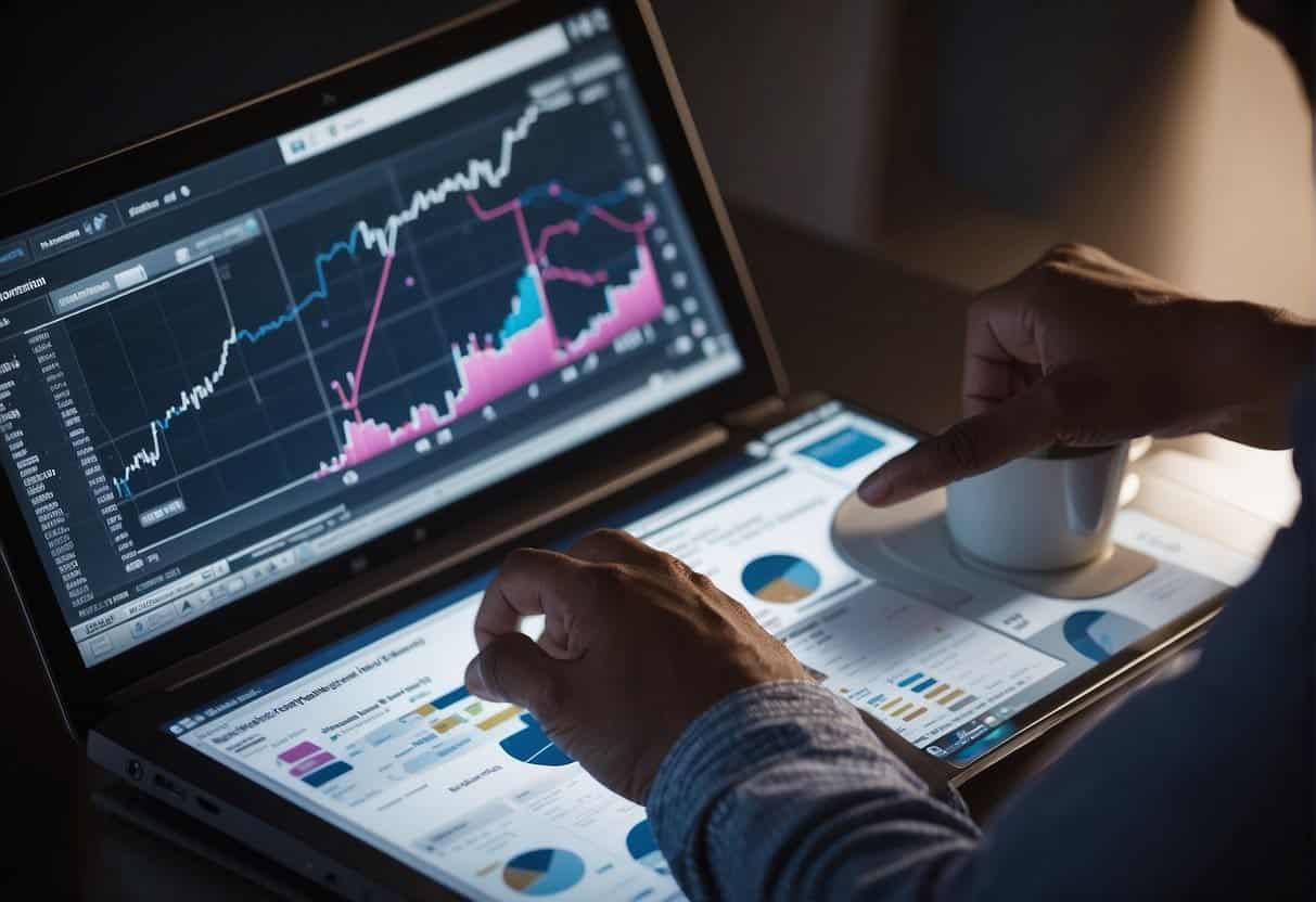 A person reviewing charts and graphs on a computer screen, analyzing customer data for insights on the success of conversational marketing efforts