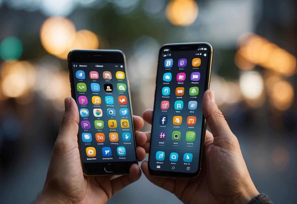 A smartphone displaying social media icons and SMS notifications, with a speech bubble symbolizing conversational marketing