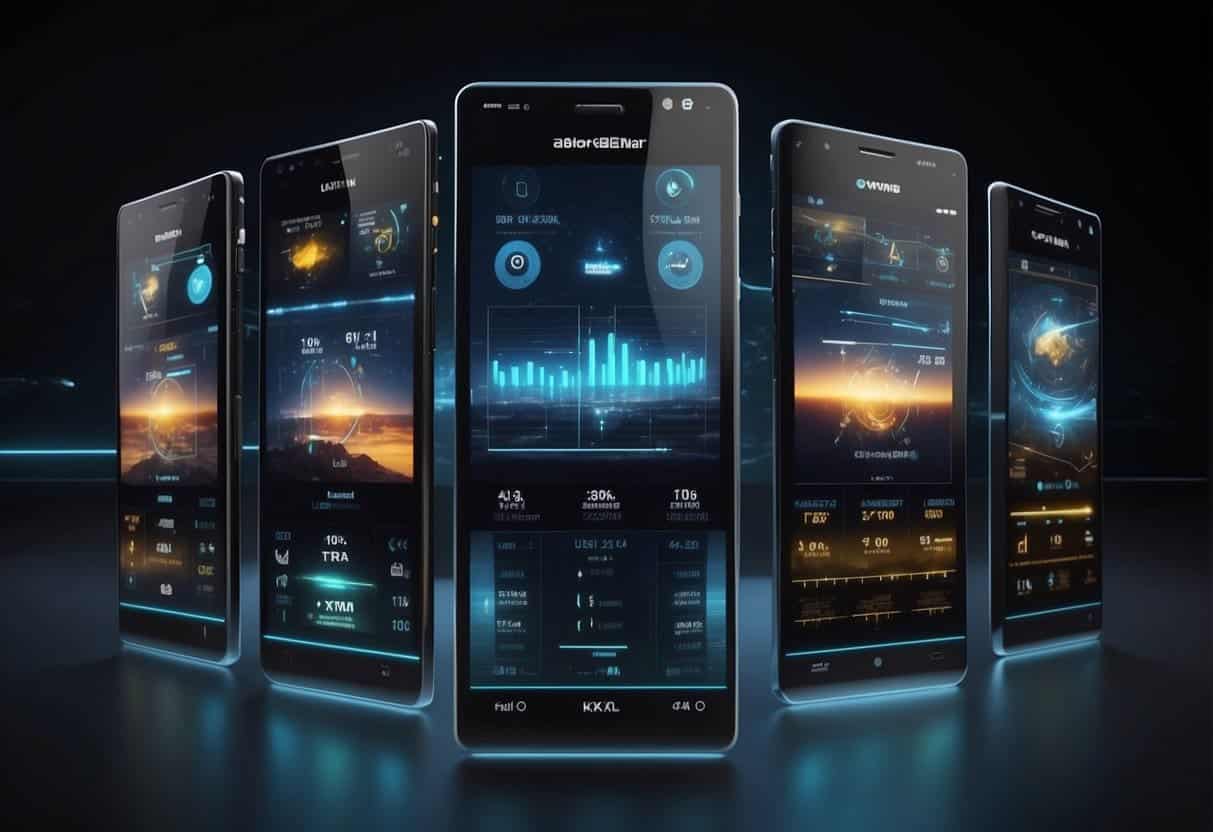 Headless Commerce - A modern, sleek digital interface with interchangeable components. Multiple devices seamlessly interacting to create a flexible and dynamic user experience