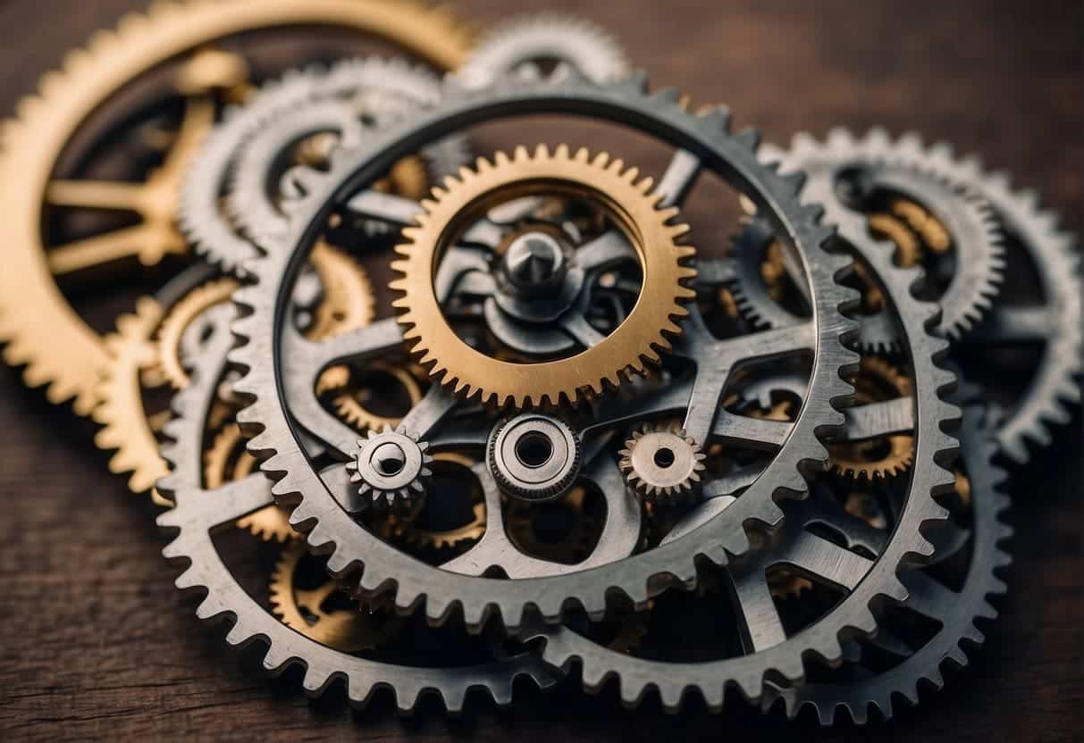 A network of interconnected gears and cogs symbolizing the interconnected components of headless commerce architecture