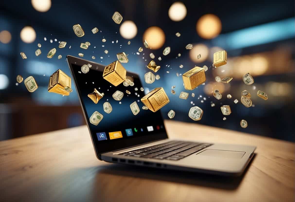 Headless Commerce on Customer Experience - Customer Experience - A seamless online shopping experience with products floating in the air, effortlessly moving from selection to checkout