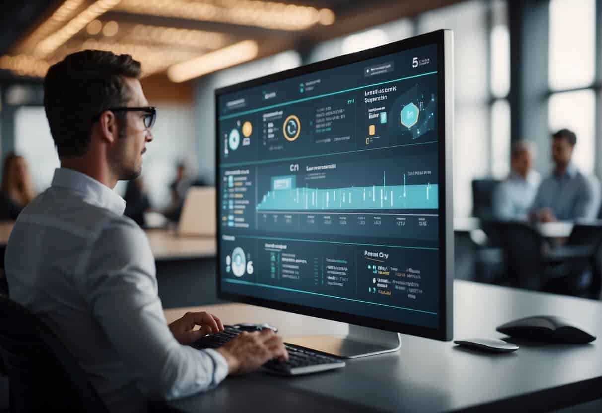 An AI-powered system displays personalized training content on a digital screen, adjusting in real-time based on employee interactions and feedback