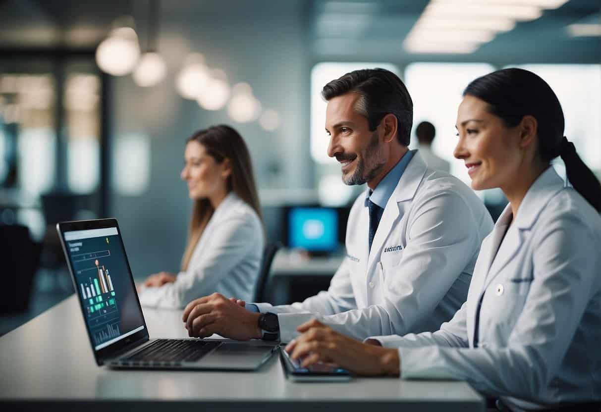 Employees engage with AI analytics for personal health monitoring, enhancing productivity in workplace wellness programs