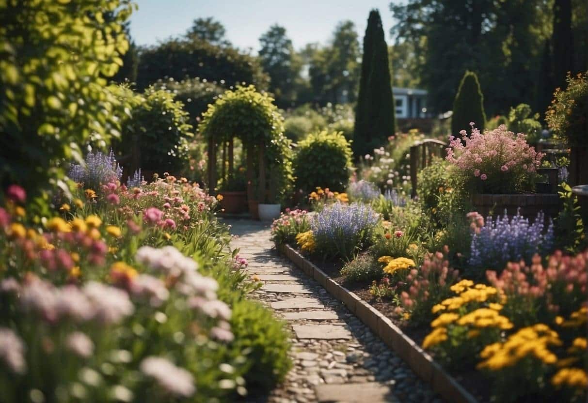A vibrant garden with blooming flowers and thriving plants, showcasing growth and maintenance techniques for CRO