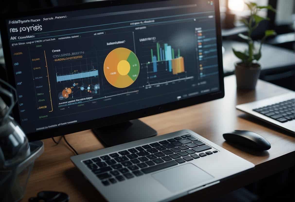 A computer analyzing data with graphs and charts, representing challenges and solutions in sentiment analysis for marketing