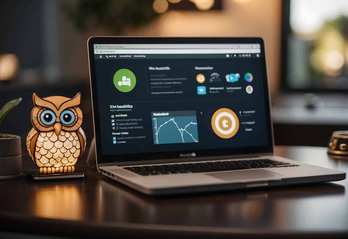 Hootsuite logo displayed on a computer screen, with various social media platforms and analytics tools integrated into the dashboard