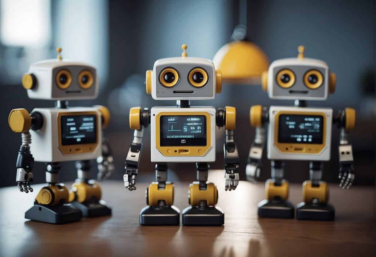 A series of AI robots displaying various emotional expressions, from neutral to happy, sad, and angry, with accompanying text "Understanding and Reacting to Customer Emotions."