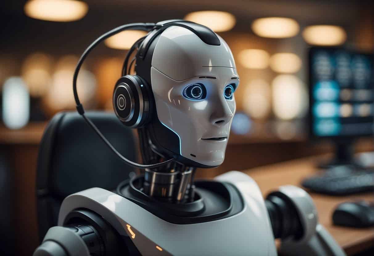 A robot analyzes facial expressions and tone of voice to gauge customer emotions for a customer service application