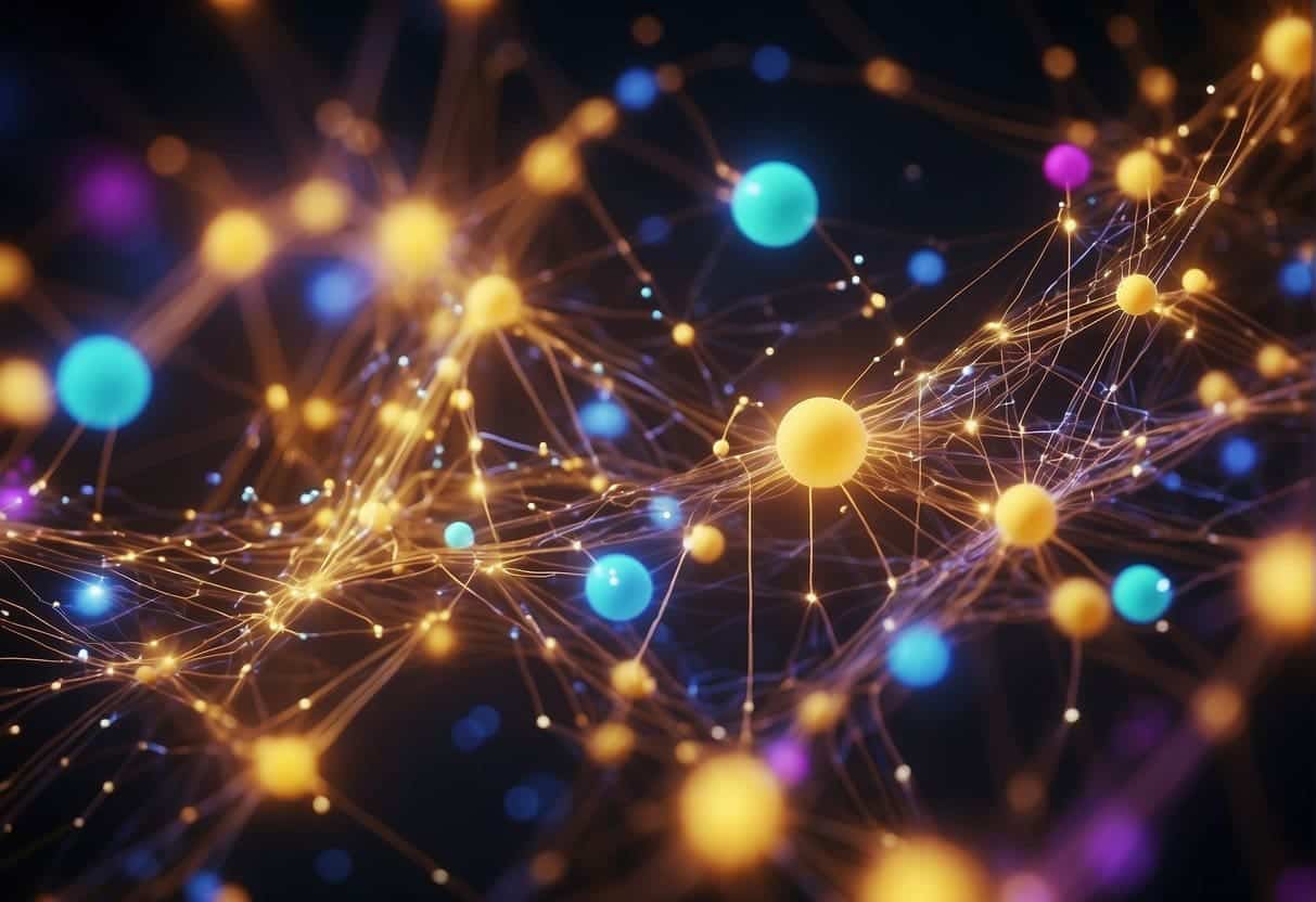 A network of interconnected data points pulsating with colorful energy, symbolizing the role of data in Emotional AI