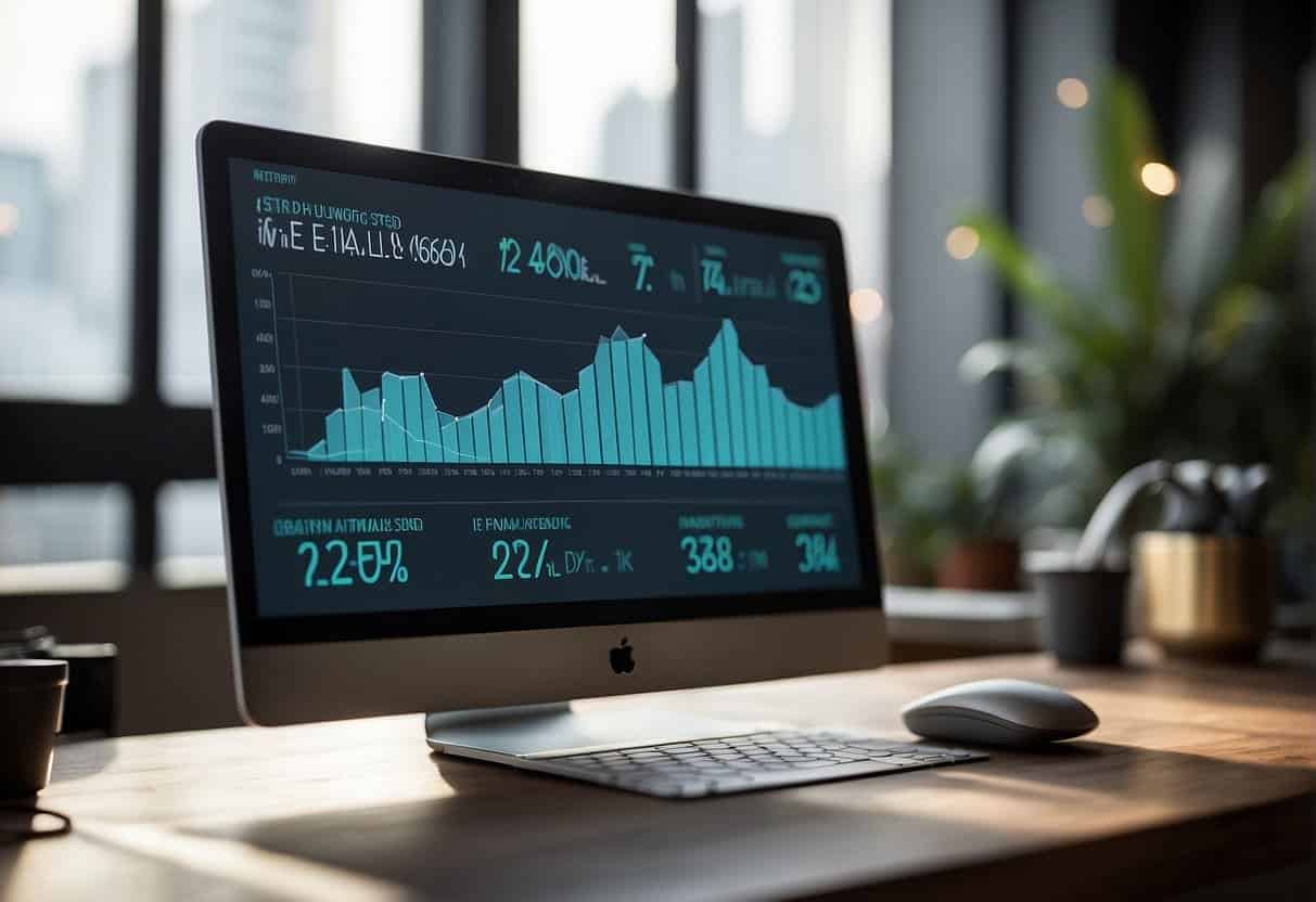 A computer screen displaying a graph of email open rates over time, with a highlighted peak indicating the best time to send sales emails