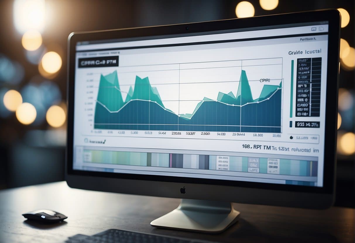 A computer screen displays a graph showing the increase in CPM tracking and reporting for cost per impression, with a steady upward trend