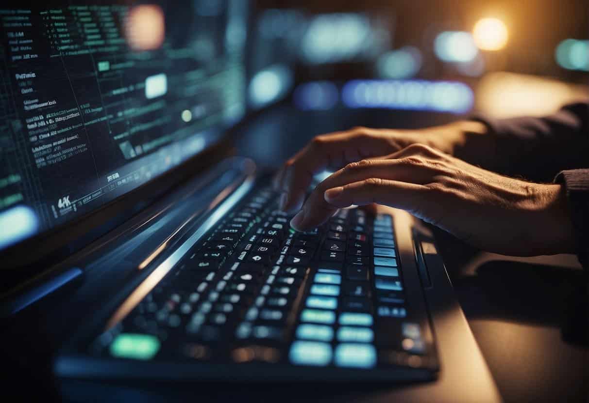 AI algorithms detecting fraudulent online payments, analyzing data patterns, and enhancing security measures
