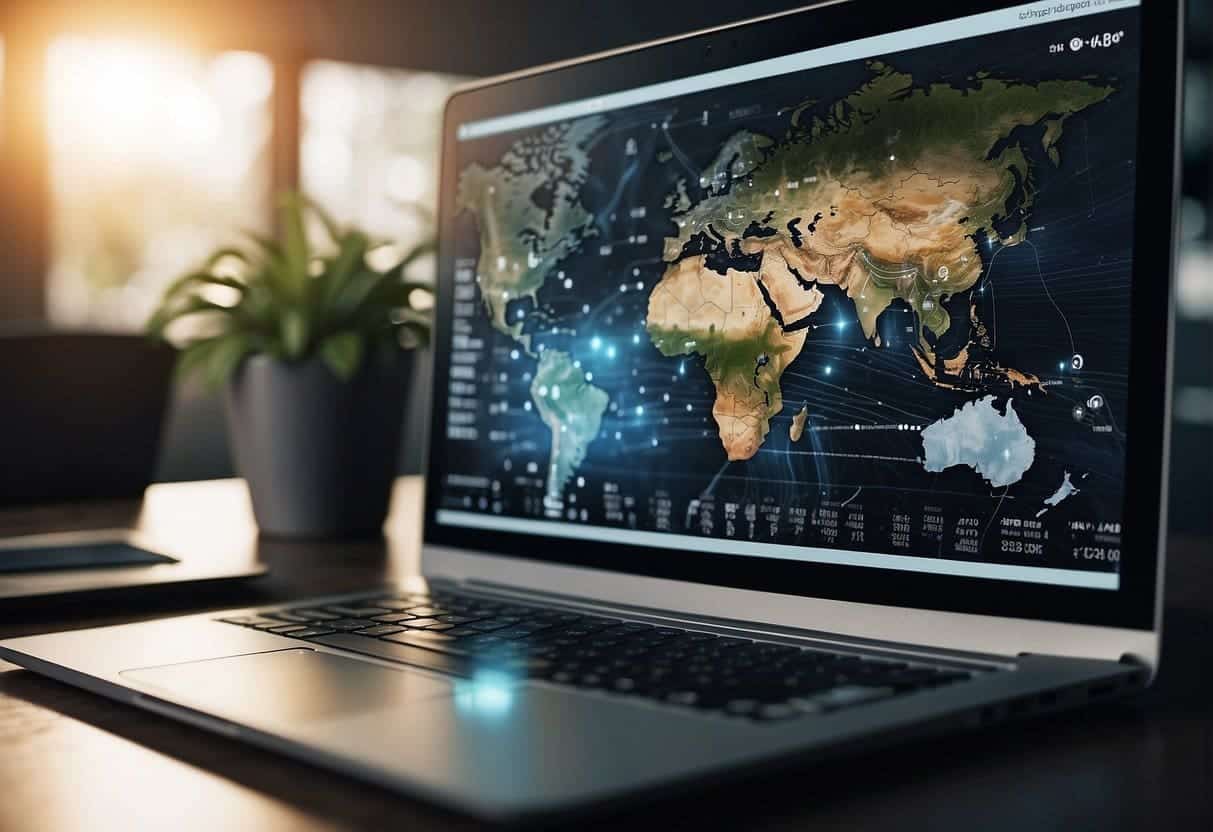 An AI algorithm sends emails and posts on social media, while a budget-friendly banner ad appears on a website