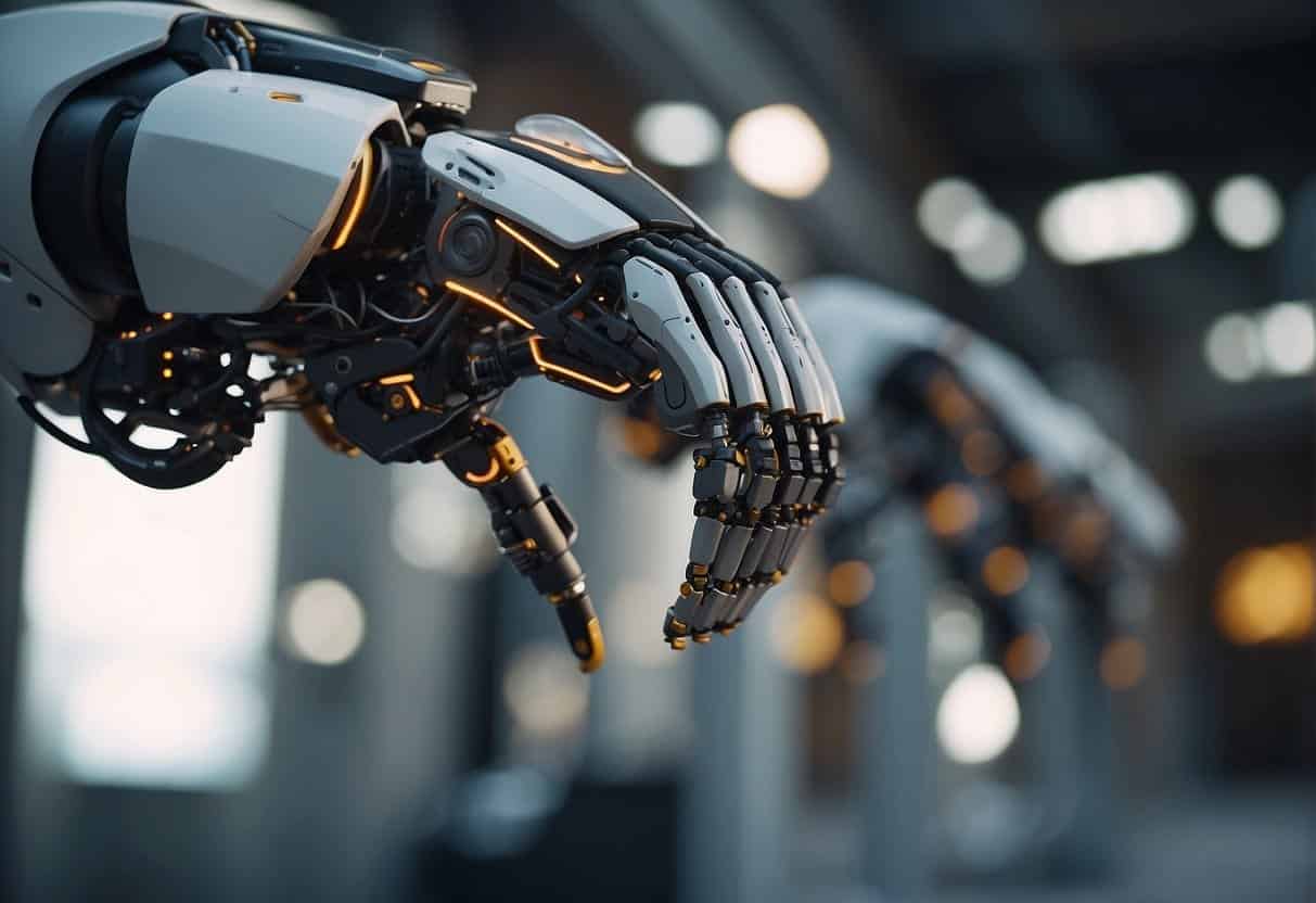 Robotic arms and drones work together to construct buildings using AI technology, revolutionizing the construction industry