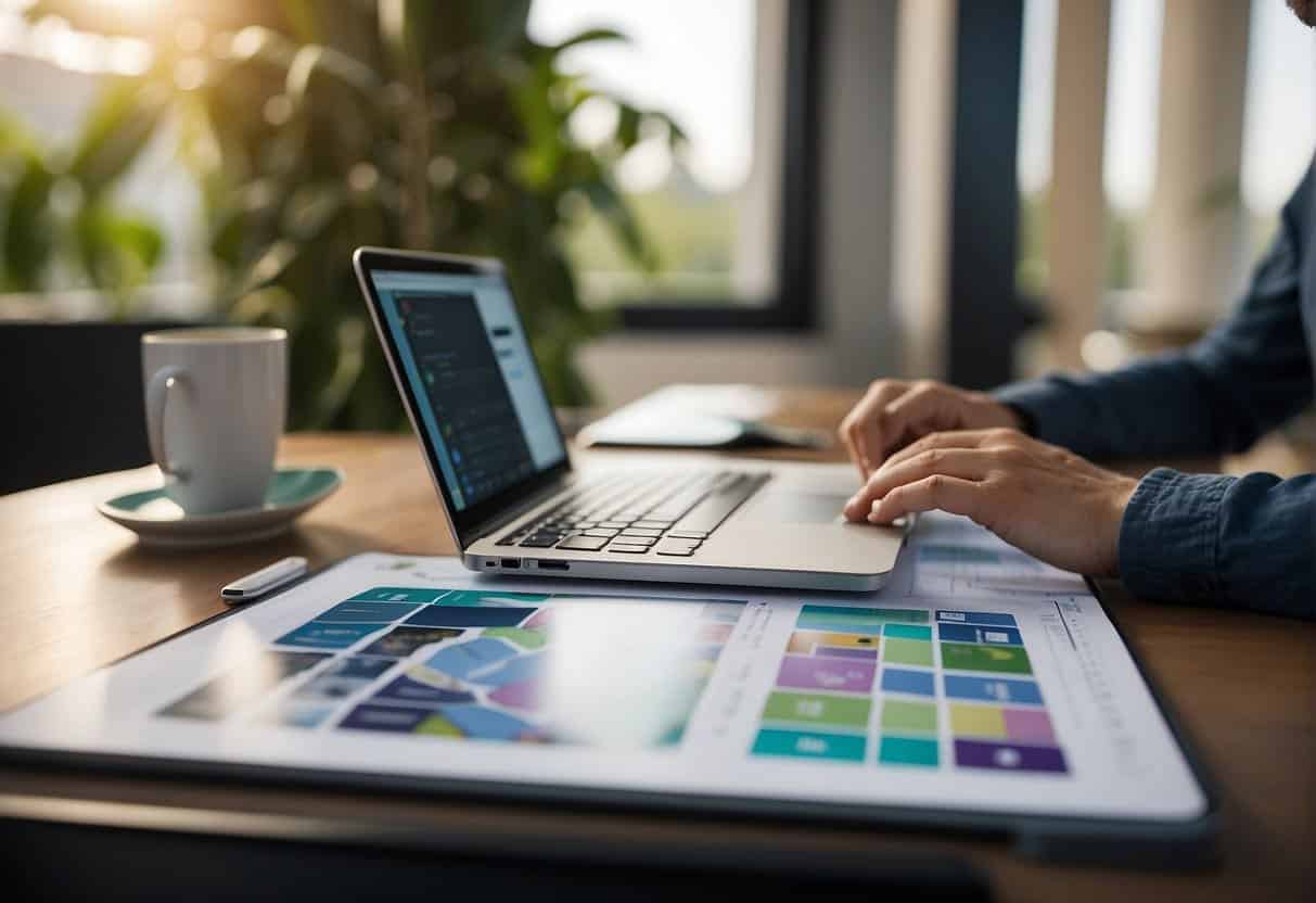 A web designer using Airtable to plan and organize content, with various elements expanding and integrating seamlessly